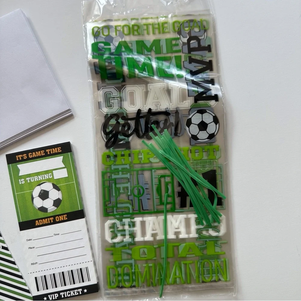 12 soccer birthday invitations and‎ 12 soccer theme treat bags with ties